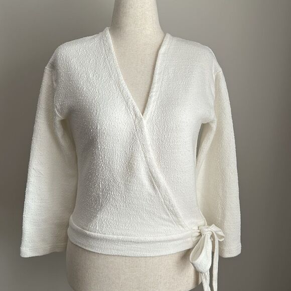 Madewell Texture & Thread Wrap Boucle Top in Bright Ivory Size S - Picture 2 of 11